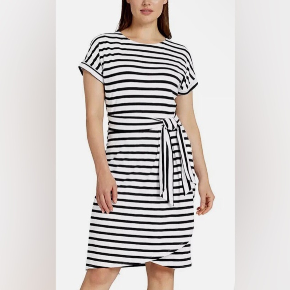 Chaps Ralph Lauren Faux Wrap Dress XXL Blue White Nautical Classic
